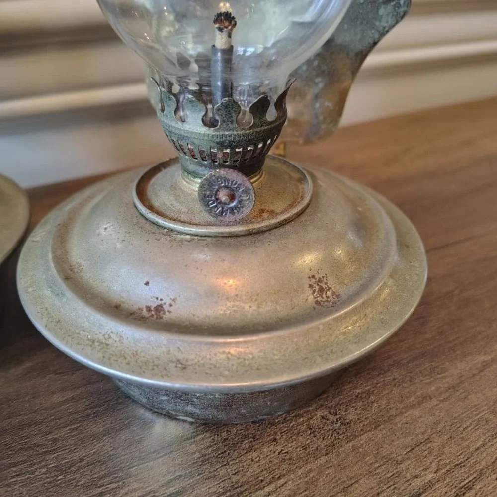 Vtg MCM Metal Oil Hanging Lanterns Pair Of 2 Wall Decor Nautical Beach Patina